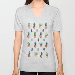 cactu and pineapple with new cactus Unisex V-Neck