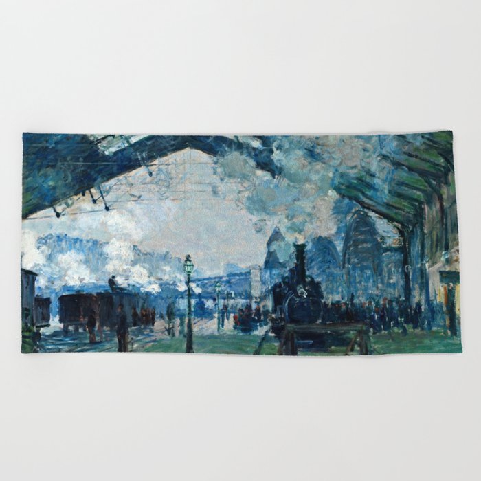 Claude Monet Arrival Of The Normandy Train Gare Saint Lazare Beach Towel By Favoritepaintingsart Society6