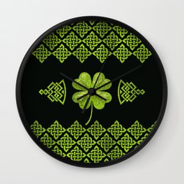 Irish Shamrock Four-leaf clover with celtic decor Wall Clock