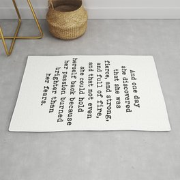 And One Day She Discovered That She Was Fierce And Strong, Motivational Quote Rug