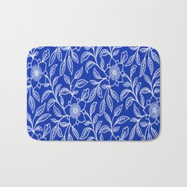 Vintage Lace Floral Sapphire Blue Bath Mat