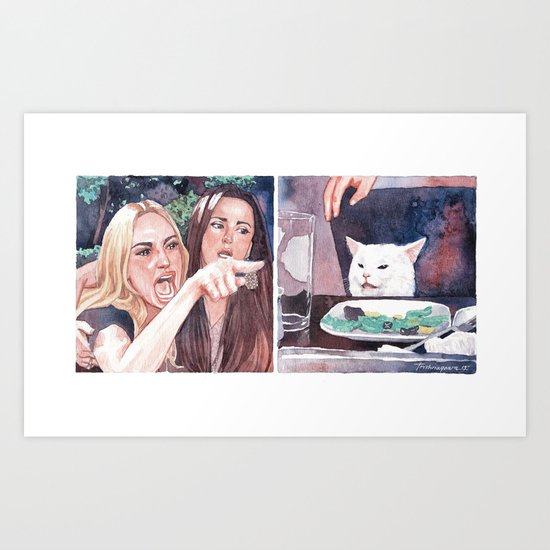Woman Yelling at Cat Art Print by trishnagaara | Society6