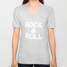 Rock and Roll Brushstroke Black and White V Neck T Shirt