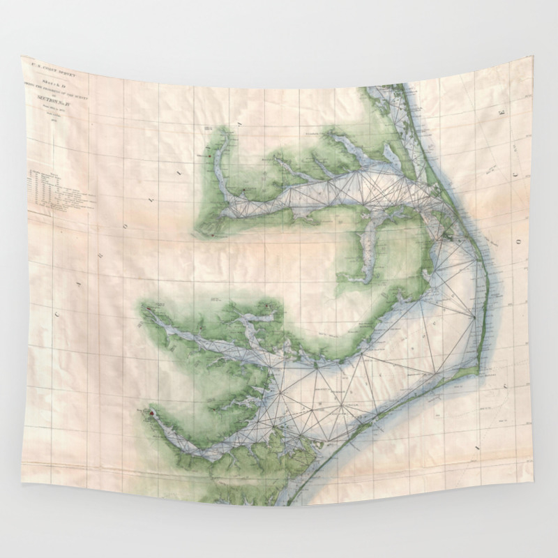 Vintage Map Of The North Carolina Coast 1875 Wall Tapestry By Bravuramedia Society6