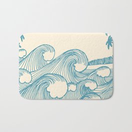 Waves Badematte | Illustration, Mavericks, Palm Tree, Drawing, Ocean, Blue, Curated, Beach, Surfing, Pattern 