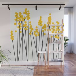 Hello Spring! Yellow/Black Retro Plants on White #decor #society6 #buyart Wall Mural | Landscape, Fresh, Floral, Acrylic, Symbol, Watercolor, Minimal, Other, Illustration, Nature 