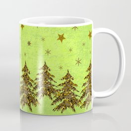 Sparkly Christmas tree, stars on abstract green paper Coffee Mug