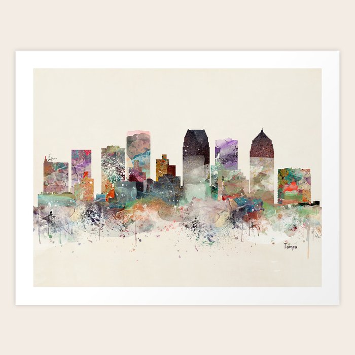 Tampa Florida Skyline Art Print By Bribuckley Society6