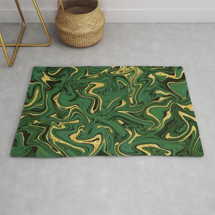 Luxury Marble Pattern in Emerald, Gold, Green and Copper Rug by PELA
