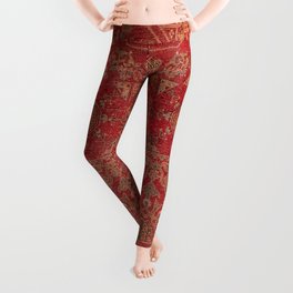 Bohemian Medallion II // 15th Century Old Distressed Red Green Colorful Ornate Accent Rug Pattern Leggings