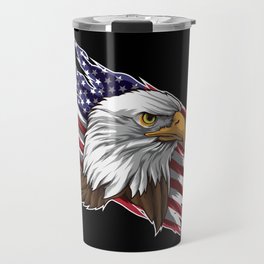 Patriotic Bald Eagle Head | Stars and Stripes Flag Travel Mug