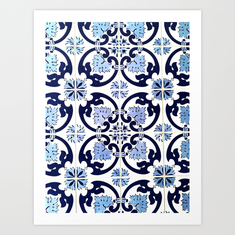 Azulejos Moroccan Tiles Painted Tiles Blue White Portugal Art Print By Myartspacepr Society6