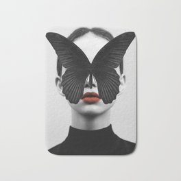 BLACK BUTTERFLY Badematte | Woman, Curated, Feminism, Modern, Dada22, Surrealism, Fashion, Nature, Figure, Digital 