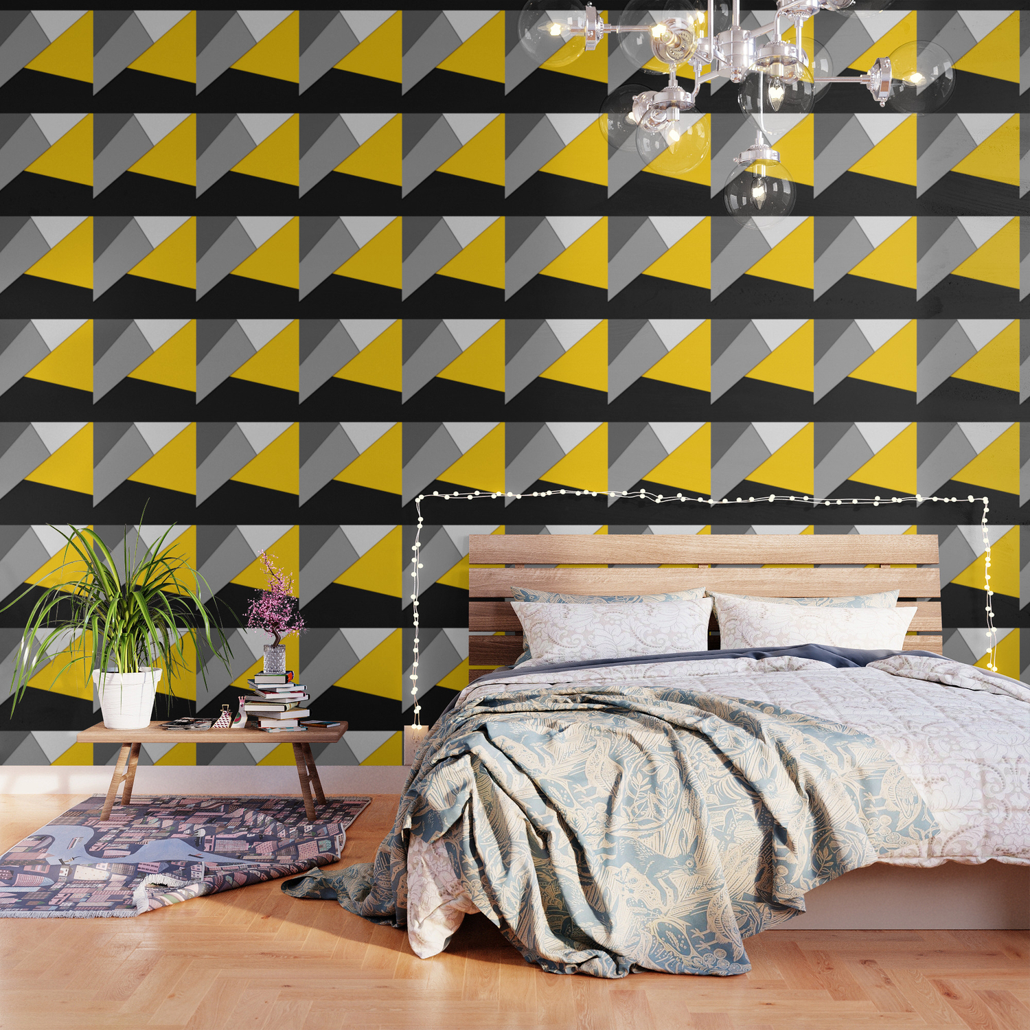 Simple Modern Gray Yellow And Black Geometric Wallpaper By Blackstrawberry Society6