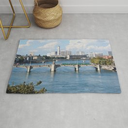 Switzerland Photography - Rhine River Going Through The City Of Basel Rug