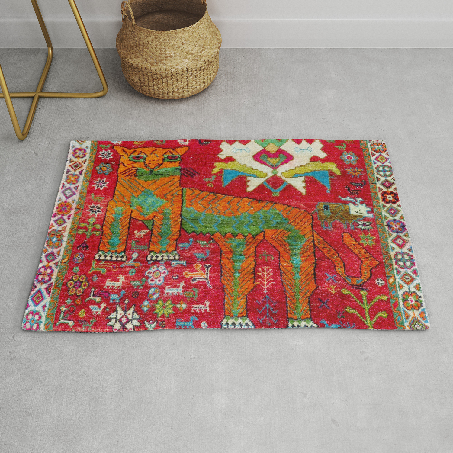 Antique Persian Hunting Rug With Lion Print Rug By Vickybragomitchell Society6 Large animals print rugs living room rug runner bedroom floor carpets non slip. antique persian hunting rug with lion print rug by vickybragomitchell