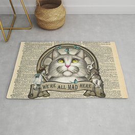 We're All Mad Here - Cheshire Cat - Vintage Dictionary Page - Alice in Wonderland Rug