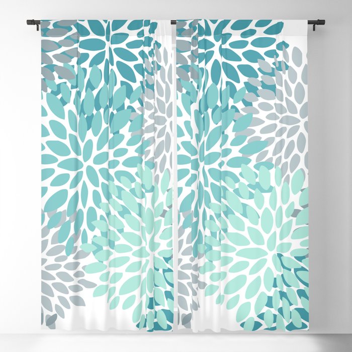 Fl Pattern Aqua Teal Turquoise, Gray And Turquoise Curtains