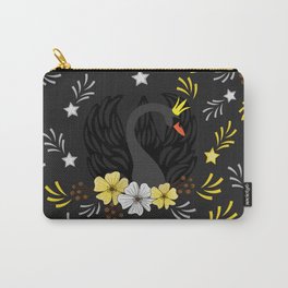 Black swan, flowers, stars, grey background. Seamless pattern. Carry-All Pouch