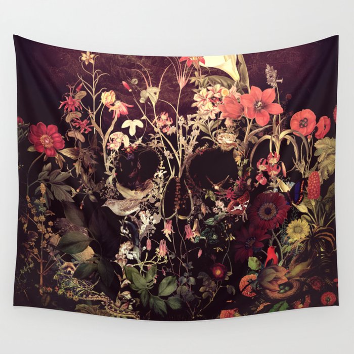 Bloom Skull Wandbehang | Gemälde, Digital, Muster, Floral, Natur, Skulls, Ali-gulec, Skull-art, Skull-decor, Blühen