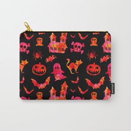 Watercolor Halloween Icons in Black + Orange Candy Carry-All Pouch