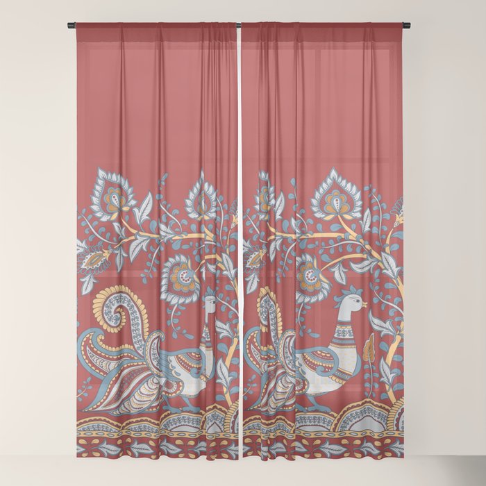 Border With Birds And Flowers Indian Style Sheer Curtain By Irinaskaska Society6