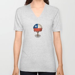 Vintage Tree of Life with Flag of Chile Unisex V-Neck