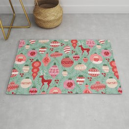 Mid-Century Ornaments in Red and Mint Rug