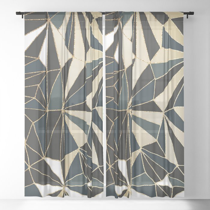 New Art Deco Geometric Pattern Emerald Green And Gold Sheer New Art Deco Geometric Pattern