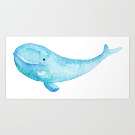 Cute Whale Watercolor Painting Ocean Life Saltwater Blue Whale Art