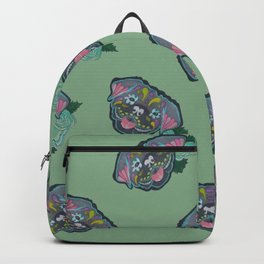 Sugar Skull Pug Pattern Green Backpack