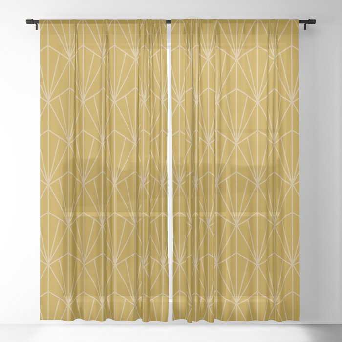 Art Deco Vector In Gold Sheer Curtain, Art Deco Curtains