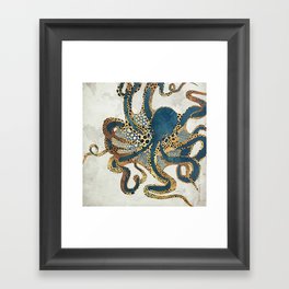 Underwater Dream VI Gerahmter Kunstdruck | Graphicdesign, Contemporary, Animal, Abstract, Ocean, Digital, Gold, Blue, Sea, Octopus 