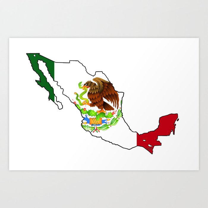 Mexico Map With Mexican Flag Art Print By Havocgirl Society6