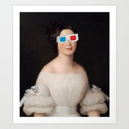 Living In Reality Art Print | Reality, Design, Lady, Painting, Collage, Black, Fun, Portrait, Red, Blue 