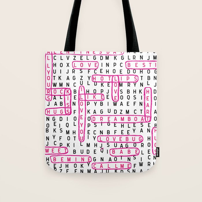 Crossword Word Search Valentines Day Love Typography Word Lover Tote Bag By Charlottewinter Society6