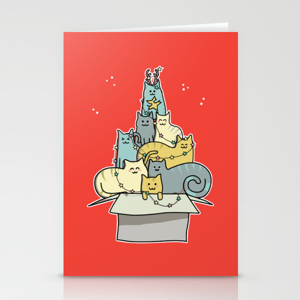 Cute Kawaii Cat Christmas Tree Stationery Cards By Fionareeves Society6