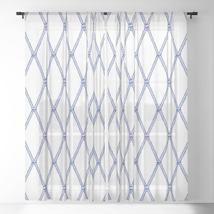 Nautical Fishing Net White And Navy Sheer Curtain By Illucalliart Society6