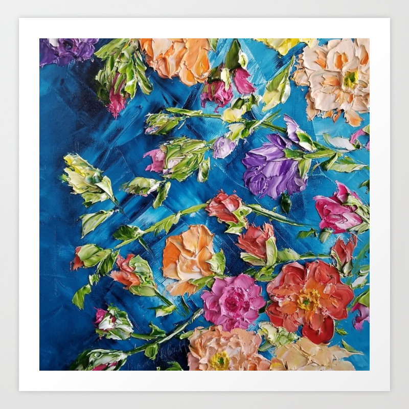 Colorful Flowers Palette Knife Painting, Floral Painting, Modern Painting,  Abstract Flowers, Vintage Art Print by roxanegabriel | Society6