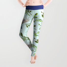 Geometric Nature with Birds Pattern (blue tit and goldcrest) Leggings
