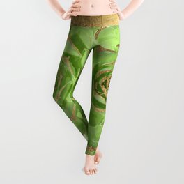 Cactus Green Succulent with Faux Gold Tips Leggings