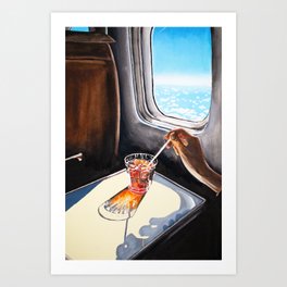 Glass In Airplane Retro Mid Century Mad Men Painting Art Print