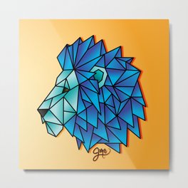 Triangular Abstract Lion in Shades of Blue Metal Print