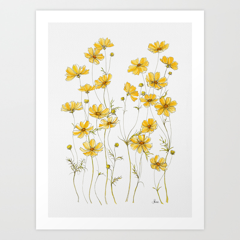 Yellow Cosmos Flowers Art Print by jrosedesign | Society6