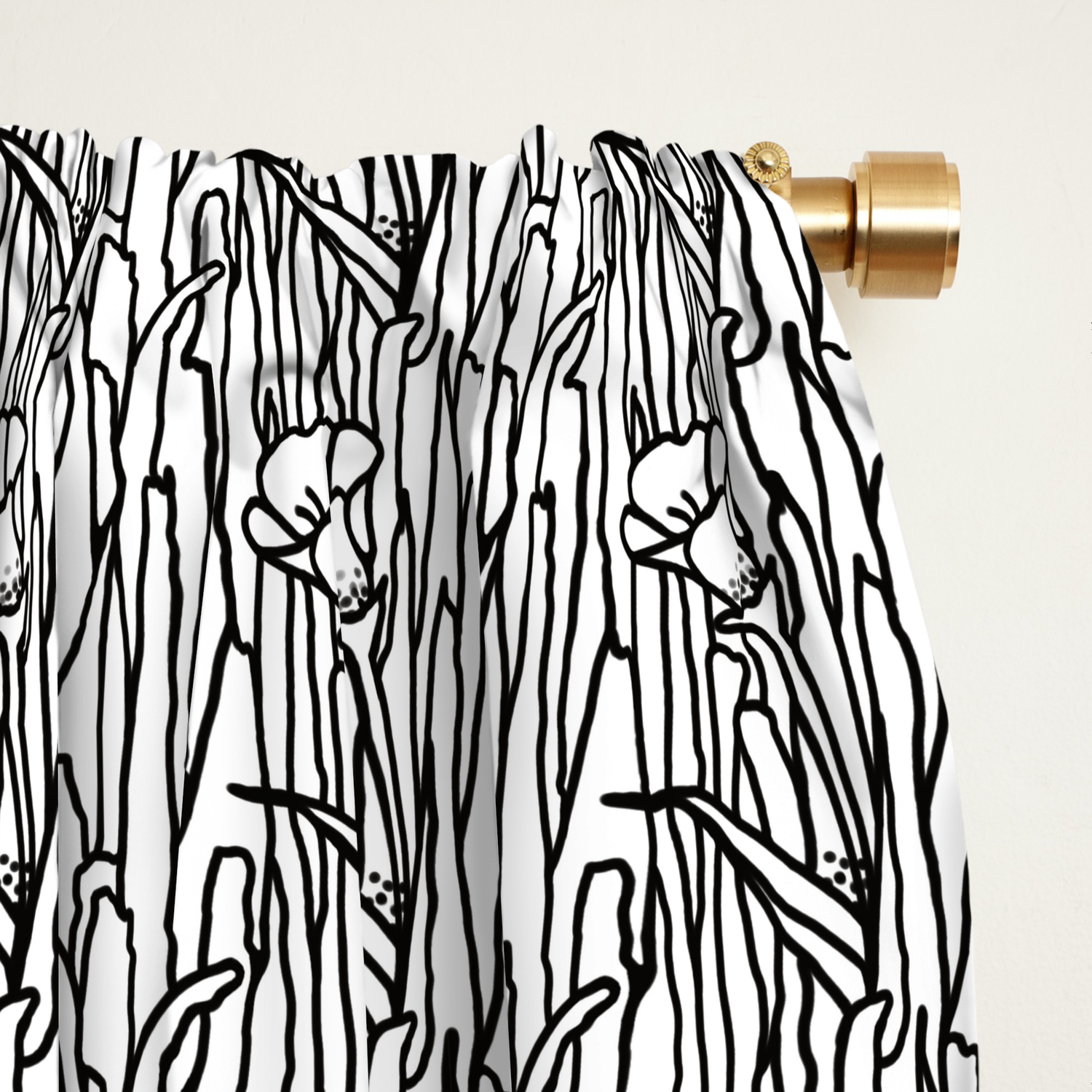 Garden Blooms Black And White Outline Flower In Tall Grass
