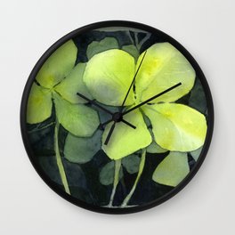 Clover Watercolor Four Leaf Clover Painting Lucky Charm Pattern Wall Clock