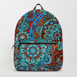 Retro 1960's Turquoise, Red and Burnt Orange Paisley Backpack