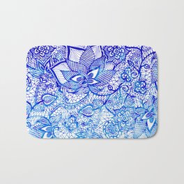 Modern china blue ombre watercolor floral lace hand drawn illustration Bath Mat