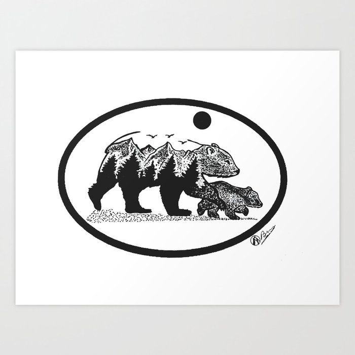 Gentle Nudge Mama Bear Cub Bear Art Double Exposure Black Bears Grizzly Bears Mon And Son Art Print By Darkmountainarts Society6