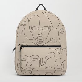 Beige Face Thread Backpack | Feminine, Explicit Design, People, Drawing, Face Pattern, Illustration, Beige, Head, Girls, Line Art 